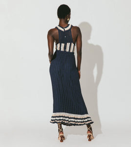 Drew Hand Crochet Midi Dress in Navy