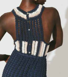 Drew Hand Crochet Midi Dress in Navy