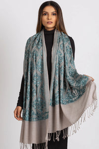 Surani Aqua Embroidered Shawl