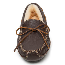 Load image into Gallery viewer, Lux Moosehide Leather Sheepskin Lined Slipper- Chocolate