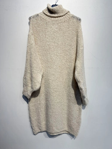 Midi Turtleneck Dress w/ Alpaca- Ecru