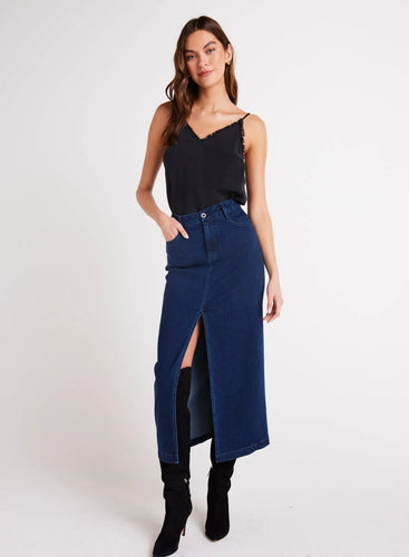 Gia Front Slit Maxi Skirt- Indigo Twilight Wash