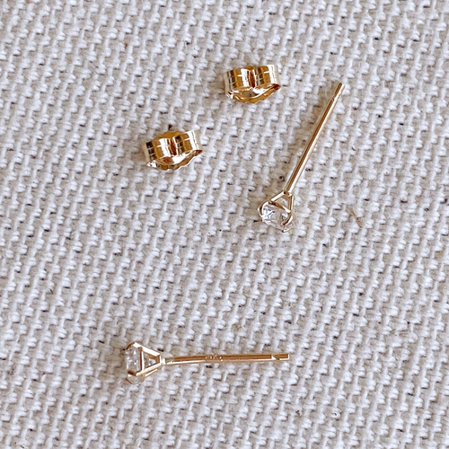 14k Solid Gold 3mm Cubic Zirconia Stud Earrings