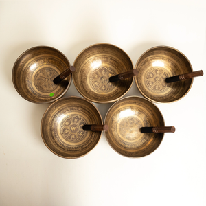 5 Piece 9" Mantra Carved Himalayan Singing Bowls