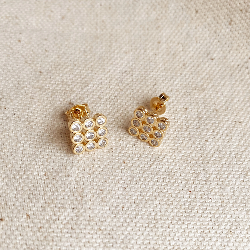 18k Gold Filled 3x3 Round Zirconia in Squared Stud Earrings