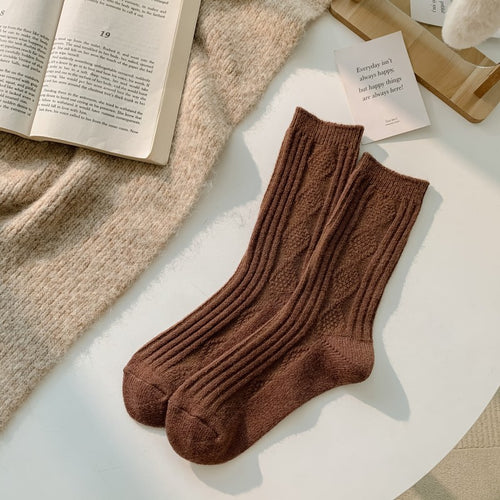Knitted Cashmere Crew Socks Brown
