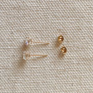 14k Solid Gold Round 5mm Cubic Zirconia Stud Earrings