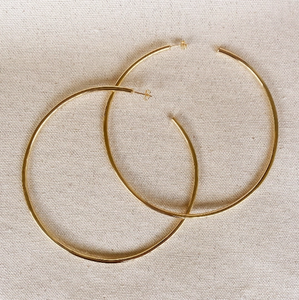 18k Gold Filled 4" Big Plain Hoop Earrings