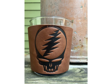 Load image into Gallery viewer, Leather Wrapped Whiskey Glass - Steal Your Face Grateful Dead