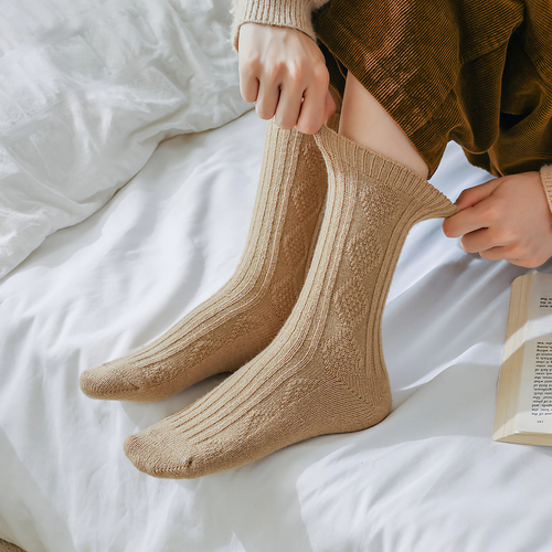 Knitted Cashmere Crew Socks Beige