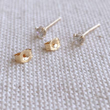 Load image into Gallery viewer, 14k Solid Gold 3mm Cubic Zirconia Stud Earrings