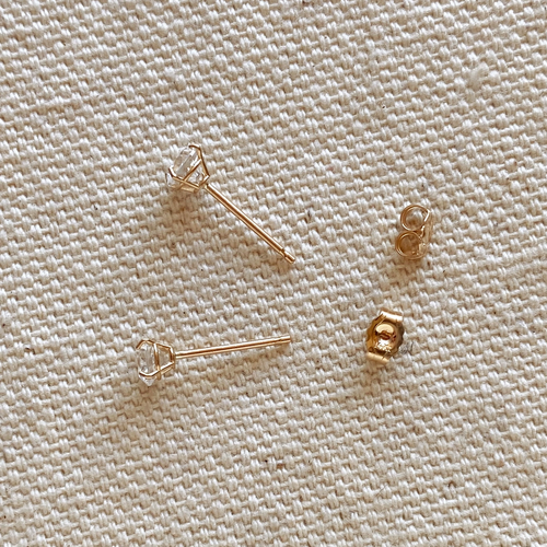 14k Solid Gold 4mm Cubic Zirconia Stud Earrings
