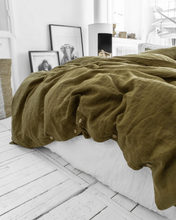 Load image into Gallery viewer, Olive Green Linen Sheet Set