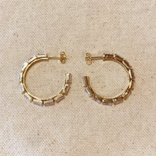 Load image into Gallery viewer, 18k Gold Filled Baguette CZ Hoop Earrings