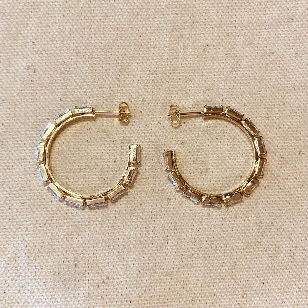 18k Gold Filled Baguette CZ Hoop Earrings
