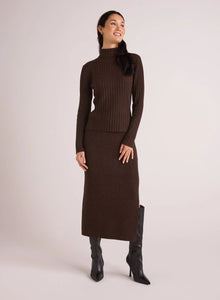 Knit Skirt w/ Side Slit- Heather Brown