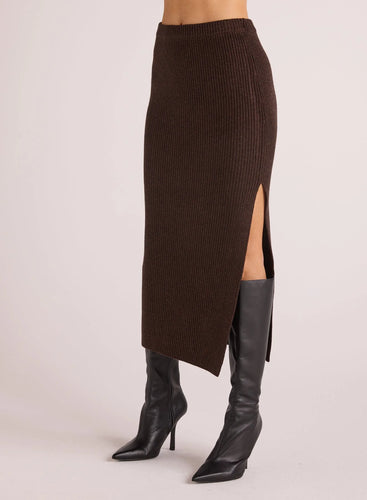 Knit Skirt w/ Side Slit- Heather Brown