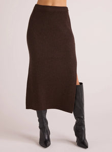 Knit Skirt w/ Side Slit- Heather Brown