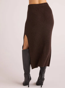 Knit Skirt w/ Side Slit- Heather Brown