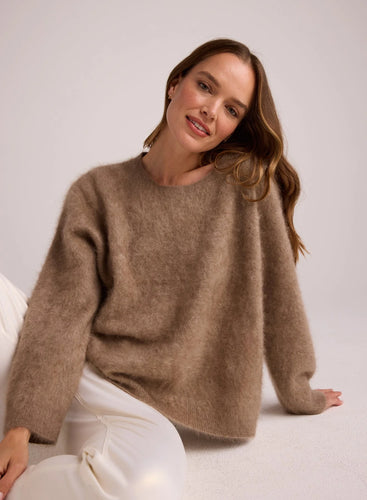 Luxe Fuzzy Crew Neck Sweater- Soft Fawn