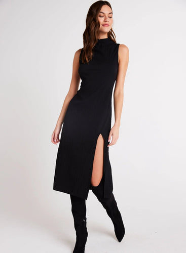 Mock Neck Midi Dress- Black