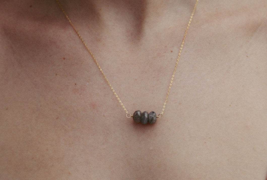 Labradorite Tri Stone Gold Necklace