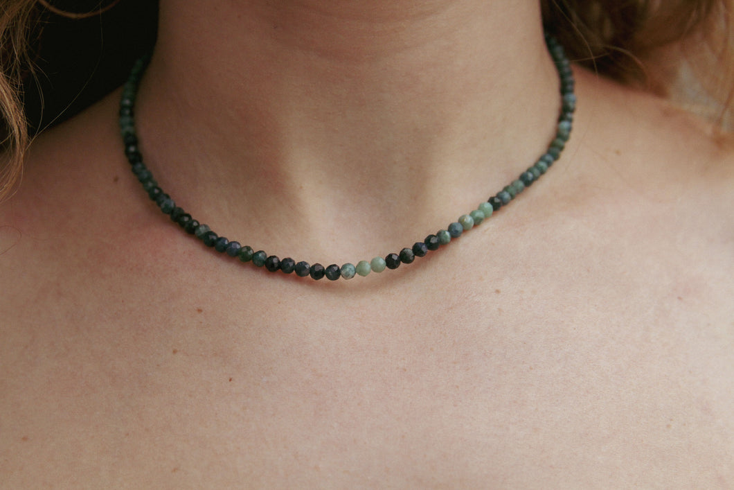 Blue Tourmaline Faceted Silver Necklace