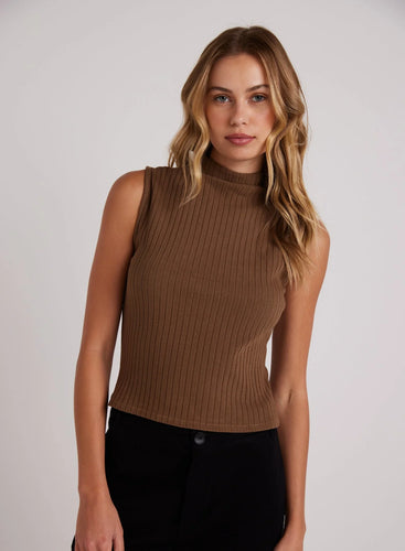 Rib Mock Neck Top- Olive Bronze