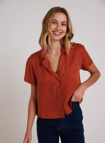 Short Sleeve Flowy Button Down- Amber Rust