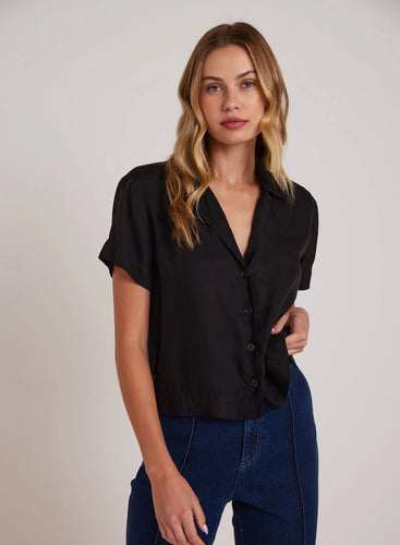 Short Sleeve Flowy Button Down- Black