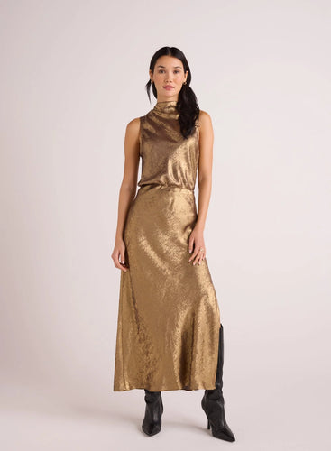 Side Slit Bias Maxi Skirt- Gold Metallic