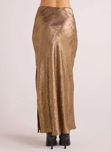 Side Slit Bias Maxi Skirt- Gold Metallic