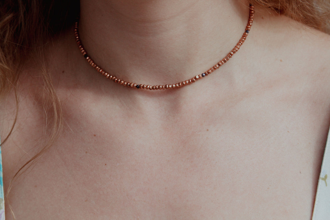 Pyrite with African Sapphire Silver Necklace