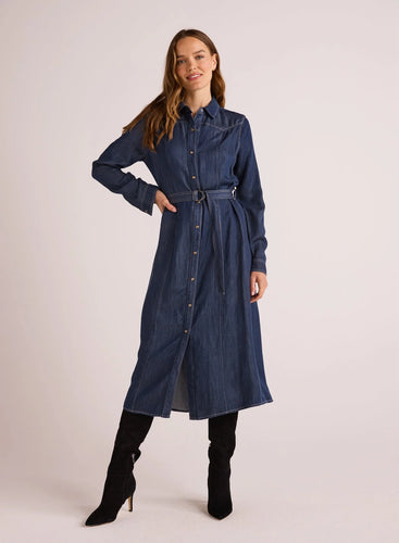 Western Yoke Midi Dress- Dark Denim