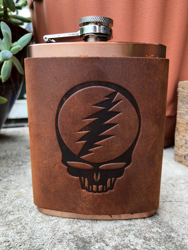 Steal Your Face Grateful Dead Leather Wrapped Flask