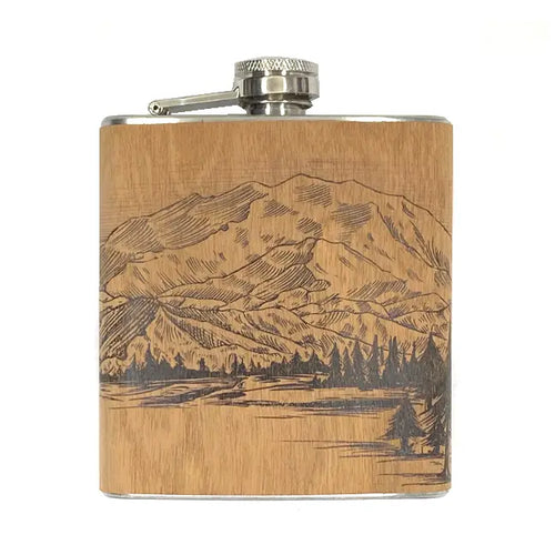 Wood Flask I Mountains