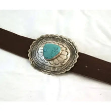 Load image into Gallery viewer, Oval Sterling Belt Buckle with Turquoise Stone
