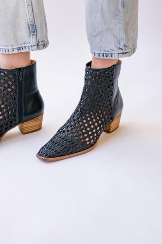 Mika Woven Black Ankle Boots