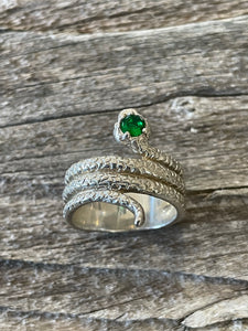 Snake Emerald Silver Ring
