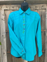 Load image into Gallery viewer, Vintage Teal Flower Women’s Western Shirt