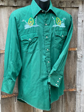 Load image into Gallery viewer, Vintage Green Embroidered Wheel Shirt