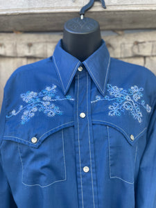 Vintage Blue Flower Western Shirt